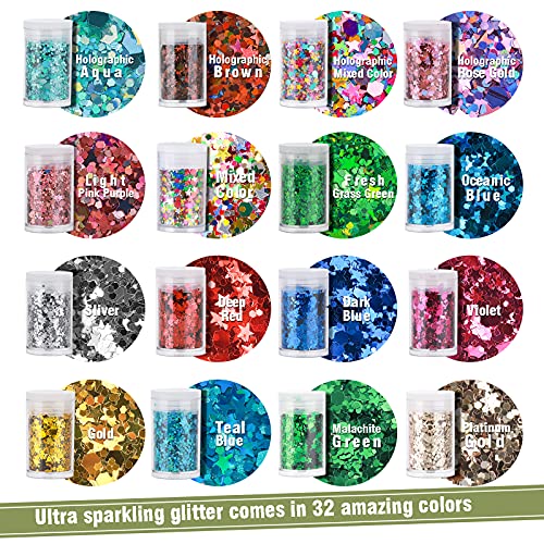 Star Variation Chunky Nail & Body Glitter Set - 32 Colors with Stars