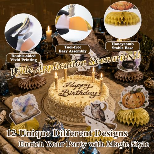 Wizard Honeycomb Centerpieces Set - 12pcs 3D Table Decorations for Parties