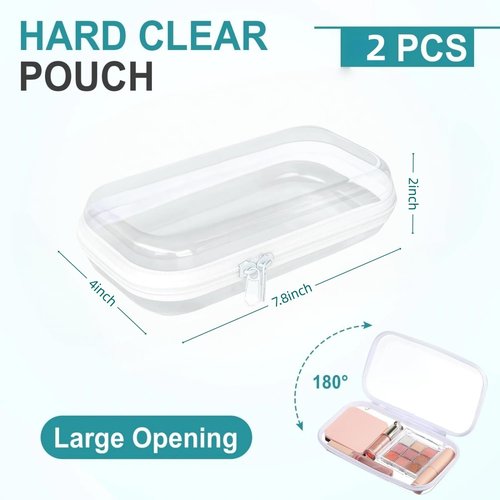 Rdttlv Thickened Clear Hard Shell Zipper Case,Professional-Grade Plastic Clear Zipper Pencil Case, Toiletry Pouch, Travel Organizer, Cosmetic Bag, Toy Storage Bins (2PCS-M)