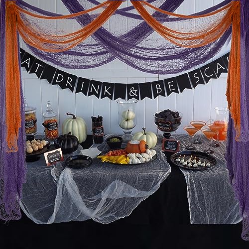 Halloween Creepy Cloth Decoration Set with Spider Web and 3D Bats - Indoor Outdoor Horror Scene Decor