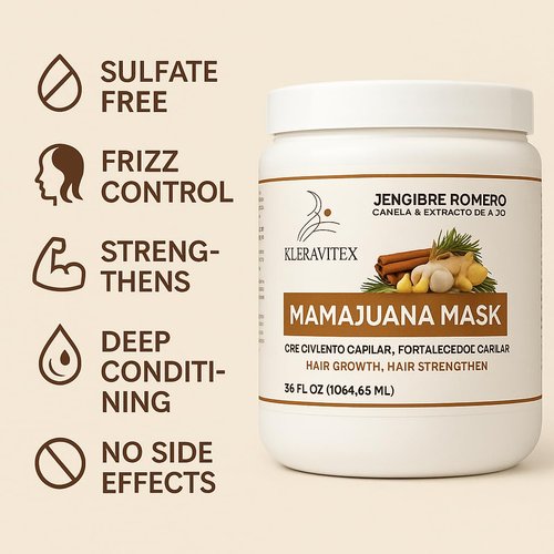 Kleravitex Mamajuana Hair Mask - Deep Conditioning Treatment with Ginger & Rosemary - 60 OZ Paraben & Sulfate Free for Damaged Hair Growth