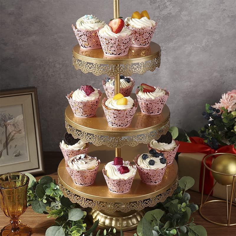 Pink Cupcake Wrappers 50Pcs Lace Laser Cut Cake Paper Wraps for Wedding Party