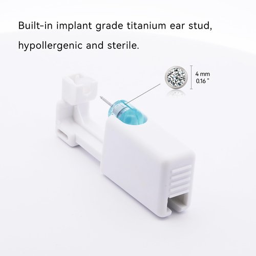 limerencia Ear Piercing Kit Titanium G23, Disposable Ear Piercing Gun Kit with F136 Medical Grade Titanium 4mm Cubic Zirconia Stud, At Home Self Ear Piercer Kit with Alcohol Pads (2PCS)