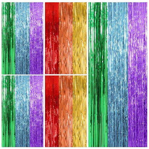Rainbow Foil Fringe Backdrop Party Decorations - 5 Pack, 39.4 x 78.7 Inches