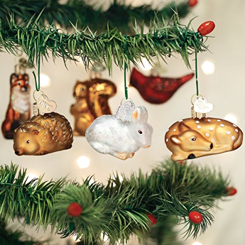 Mini Woodland Animal Christmas Ornament Set - Hand-Blown Glass Holiday Decorations, 6 Pieces