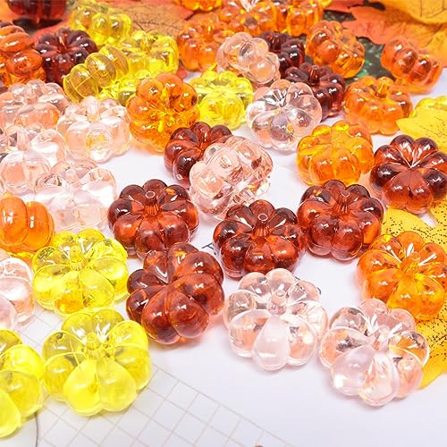 48PCS Acrylic Fall Decorations Pumpkin Beads for Thanksgiving Halloween Autumn Party