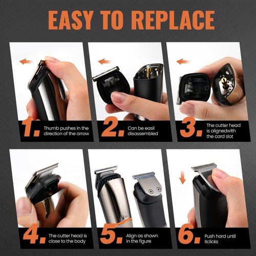 PRITECH Beard Trimmer for Men,6 in 1 Hair Clippers Kit, Precision Cordless Grooming Kit Waterproof IPX6 for Beard, Hair, Body, Nose, Ear, with Foil Razor (Silver)
