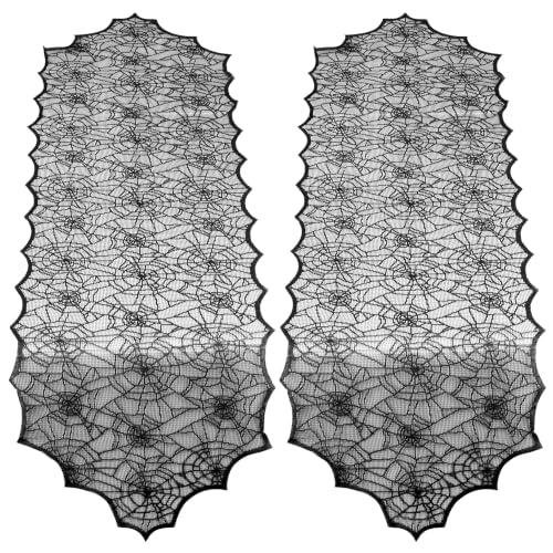 2pcs Halloween Lace Table Runner 18x72 Inches Black Spider Web Decor