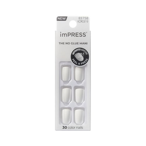 KISS imPRESS Press-On Nails - No Glue, Frosting White, Short Squoval Shape, 30 Nails & Accessories Included