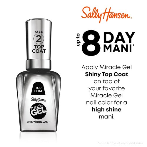 Sally Hansen Miracle Gel Nail Polish Shiny Top Coat + Sally Hansen Miracle Gel Color Grip Primer, 0.5 fl oz