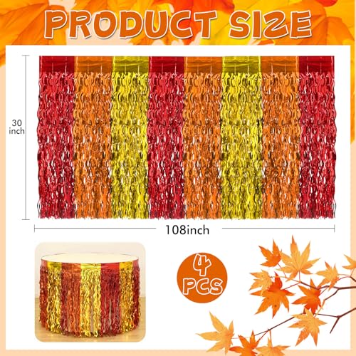 Fall Style Metallic Table Skirts Set - Thanksgiving Party Decorations, 4 Pack