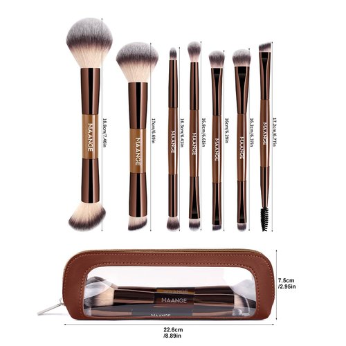 MAANGE 7 PCS Foundation Makeup Brush Set With Bag, Make up Brushes, Eyeshadow Concealer Brush, Double-ended Foundation Contour Powder Blush, Professional Face brush Set Tools For Liquid,Cream(Apricot)