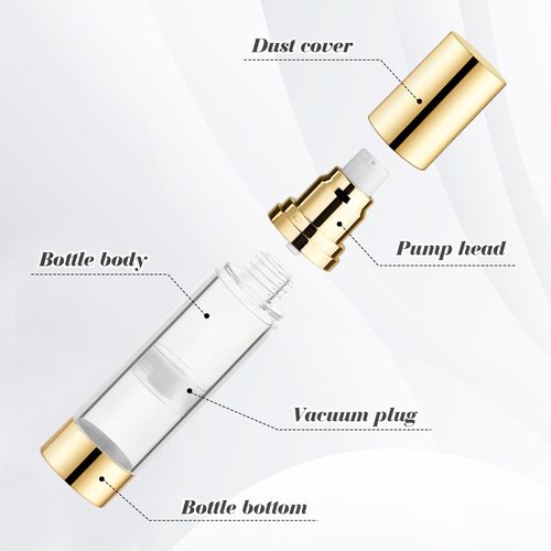 BOSMIOW 4Pcs 50ml/1.7oz Long Airless Lotion PumpRefillable Vacuum Bottles Travel Size Makeup Foundations Dispensers,Face Cream Containers with Golden Aluminized Pump Head