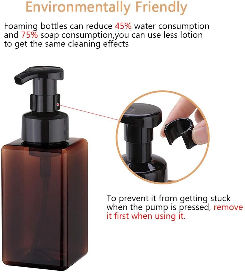 UUJOLY Foaming Soap Dispenser - 450ml Refillable Pump Bottle for Liquid Soap & Shampoo | Amber (2 Pcs)