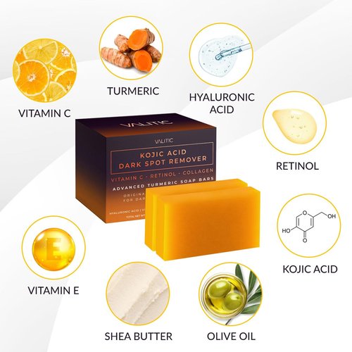 VALITIC Kojic Acid Dark Spot Remover Soap Bars - Vitamin C & Retinol Infused, 2 Pack