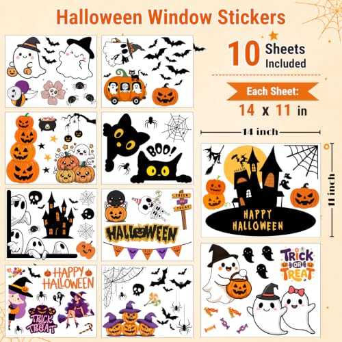 Halloween Window Stickers - 10 Sheets Ghost Pumpkin Haunted House Decorations