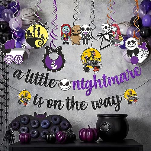 Gold & Purple Night Before Christmas Banner with Skeleton Decorations for Halloween Party