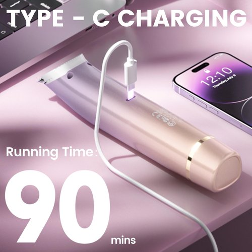Lmpil Bikini Trimmer for Women, 2-in-1 Electric Razor with Dual Heads, Ceramic Blade, Waterproof & Rechargeable, Painless Pubic Hair Shaver for Bikini, Underarm, Legs, Face — PinkPurple