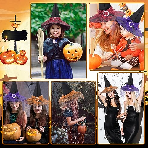 Kids Lace Purple Witch Hat for Halloween Party Cosplay - Medium