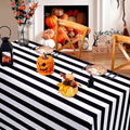Black White Striped Rectangular Tablecloth 57x84 Inch Halloween Dining Decor - Variation of Black&White