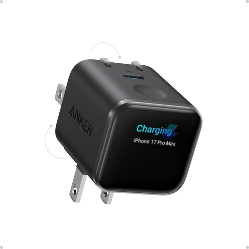 Anker 45W GaN Fast Charging USB-C Charger - Smart Display & 180° Foldable Plug for iPhone 17/16/15