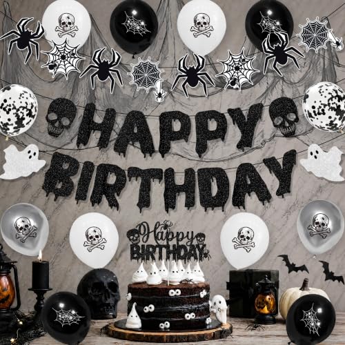 Halloween Birthday Party Decorations Set with Banners Balloons & Creepy Cloth