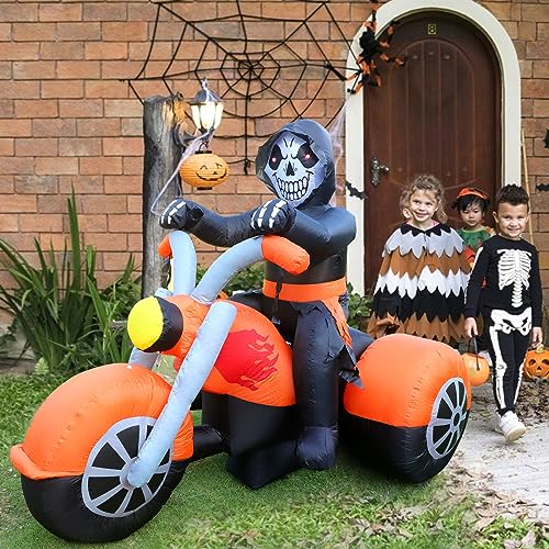 6FT Halloween Inflatable Skeleton Ghost on Motorcycle - Outdoor Decor with LED Lights - Variation of THIS listing