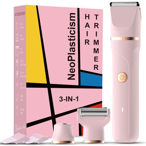 Bikini Trimmer for Women - 3-in-1 Painless Electric Razor Shaver,IPX7 Waterproof&Easy Cleaning for Pubic Hair,Face,Body with Ceramic Blades,USB Rechargeable,Wet&Dry Use(Peach)