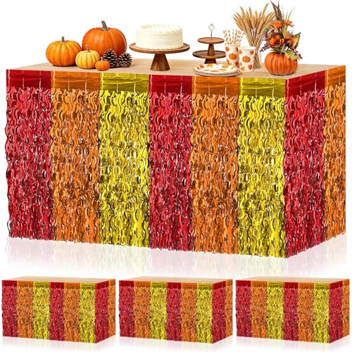 Fall Style Metallic Table Skirts Set - Thanksgiving Party Decorations, 4 Pack