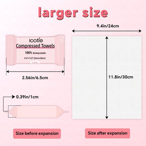 ICOTLE 50 Pcs Compressed Towels Disposable Cotton Coin Tissue Pack, Portable Face Cloths, Soft Thick Expandable Wash Towels for Travel, Home, Camping, Outdoor, Gym, Makeup Removal