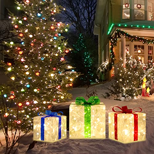 Large 8.5x7x6 Inch Lighted Gift Boxes Set of 3 - 70 LED Flashers Christmas Decor - Variation of THIS listing