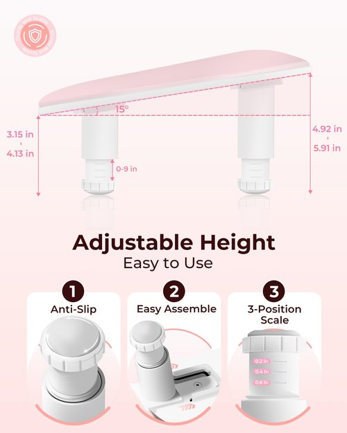 Arm Rest for Nails Tech with Phone Holder,Adjustable Nail Hand Rest for Acrylic Nails,PU Leather-Pink