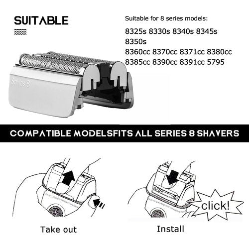83M Series 8 Replacement Head Compatible with Braun S8 Replacement Head Wet and Dry,Upgrade Foil & Cutter for Braun Series 8 Replacement Head Electric Razor Blades Model 8370cc 8340s 8350s 8467