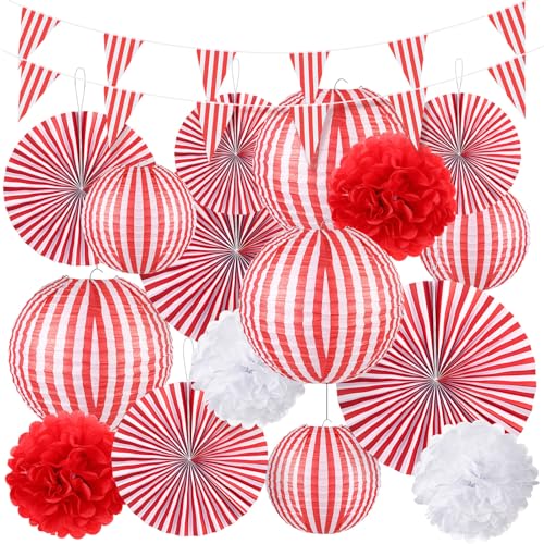 Circus Party Decorations Set - Red & White Carnival Halloween Decor, 18 Pieces
