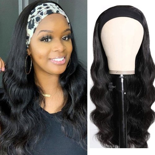 Prisyfab Body Wave Headband Wig Headband Wigs for Black Women Human Hair Glueless Wear and Go Glueless 100% Brazilian Virgin Human Hair Headband Wig 150% Density (16inch)