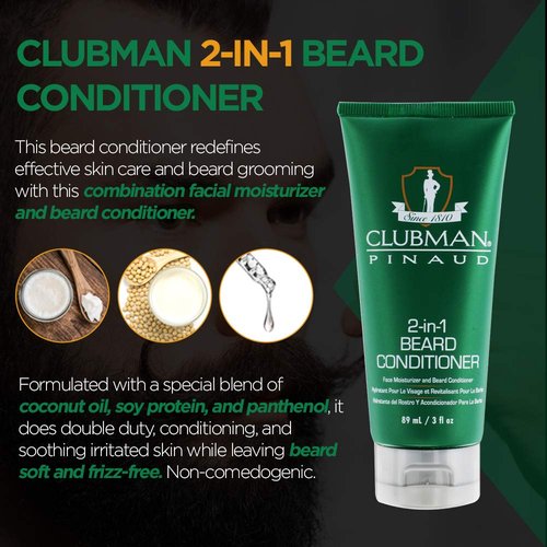 Clubman Pinaud 2-in-1 Beard Conditioner & Beard Moisturizer for Men – Hydrates Skin, Nourishes Beards, 3 oz x 2 Pack