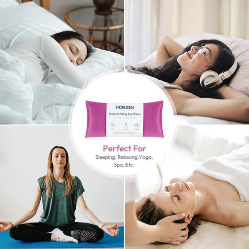Lavender Eye Pillows for Relaxation, Yoga Eye Pillow for Meditation, Microwavable Weighted Eye Pillow for Yoga, Moist Heat & Cold Eye Compress with Aromatherapy (Rose Red) - 2 Pack