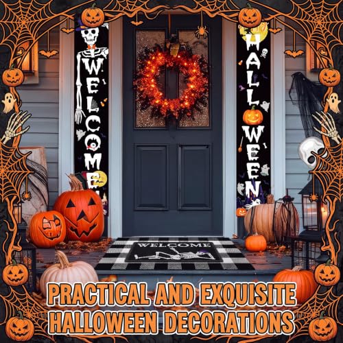 Halloween Welcome Doormat Set with Skeleton Banners and Rug - Fall Porch Decor