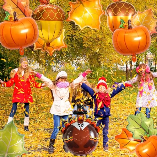 Fall Foil Balloon Decorations Set - Pumpkin Turkey Acorn Maple Leaf 3