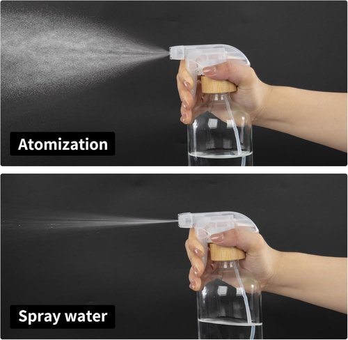 HOMBYS Bamboo Glass Spray Bottles - 17 oz Refillable Clear Containers with Silicone Sleeve Protection | Ideal for Cleaning, Essential Oils, and Misting Plants
