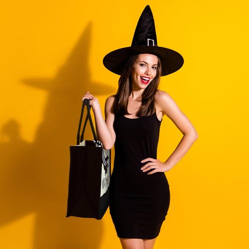 Abbylike 2 Pcs Halloween Canvas Tote Bag for Women Moon Witch Zipper Pouch Bag Goth Makeup Bag Witch Witchy Stuff Embroidery Shopping Handbag Gift for Coven Beginners Tarot Card