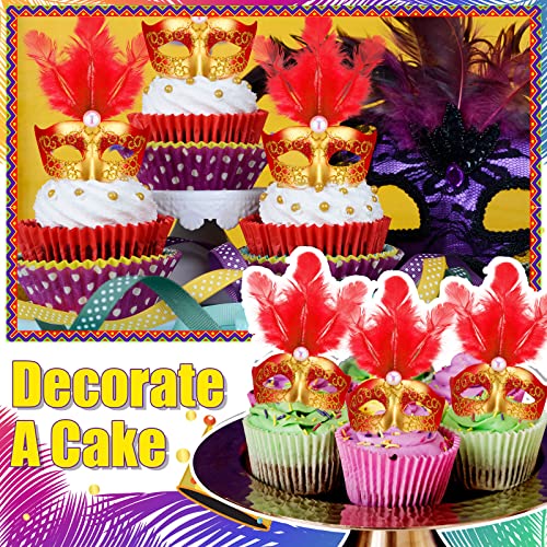 Halloween Mini Cake Toppers - Red Masquerade Masks, 24 Pcs
