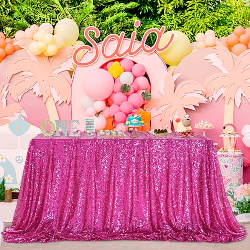 Fuchsia Sequin Tablecloth 60x102 Inch Rectangular Sparkly Party Decor