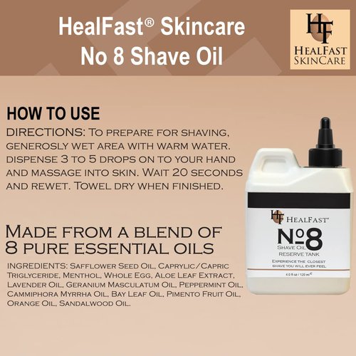 HealFast No. 8 Shave Oil - Premium 4 oz Shaving Oil for Men & Women | Prevents Razor Burn & Ingrown Hairs