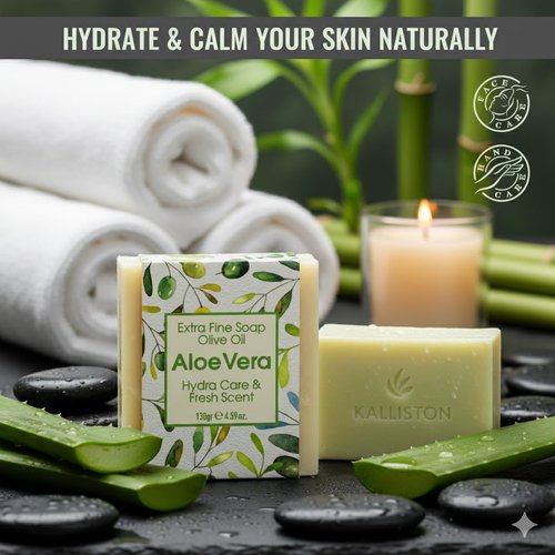 Kalliston, Charcoal, Turmeric, Aloe Vera and Natural Olive Oil Soap Collection, Natural Ingredients, Spa Soap Bars, Includes Bamboo Dish and Pumice Stone, Product of Greece, 4.5oz Each, Pack of 6