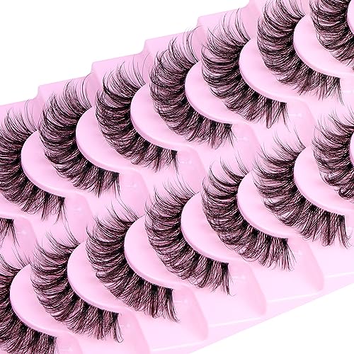 Cat Eye Lashes Fluffy D Curly False Eyelashes 14mm 3D Wispy Strips - 10 Pairs