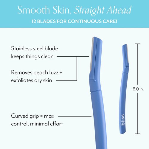 Bliss Stainless Steel Disposable Dermaplaning Tools | Facial Exfoliator and Eyebrow Razor to Dermaplane Peach Fuzz -1 Pack 12 count