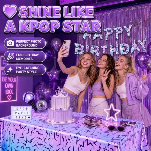 Kpop Birthday Party Decorations Set with Banner and Tablecloth - Lightning Theme