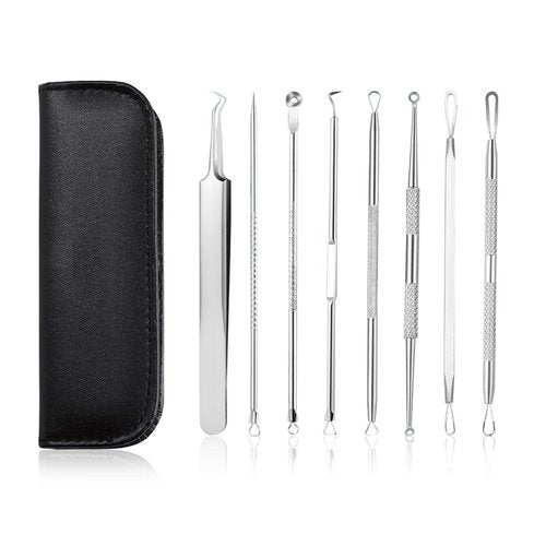 Blackhead Remover Tools,Upgrade 8 PCS Acne Needles,GERY Whitehead Removal Extractor Pimple Popper Kit, Professional Stainless Pimple Blemish and Pore Cleaner Set with Leather Package