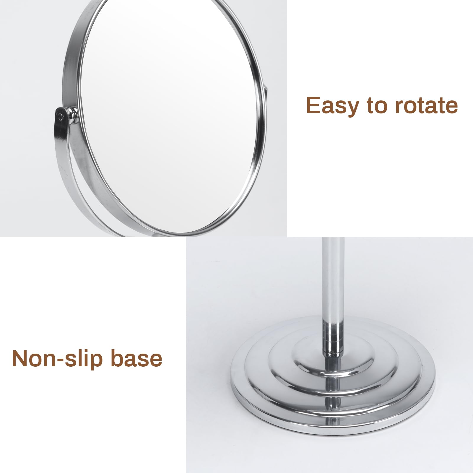 Wtrgas 1X 3X Magnifying Makeup Mirror Vanity Mirror for Tabletop, Silver 7 Inch Standing Bathroom Cosmetic Mirror, Portable Double Sided Magnification Mirror